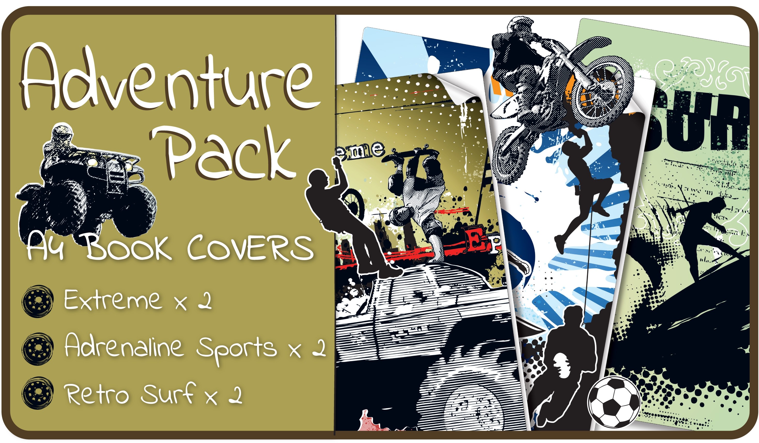 Adventure Slip-On A4 School Book Covers - 6 pack PVC Book Jackets