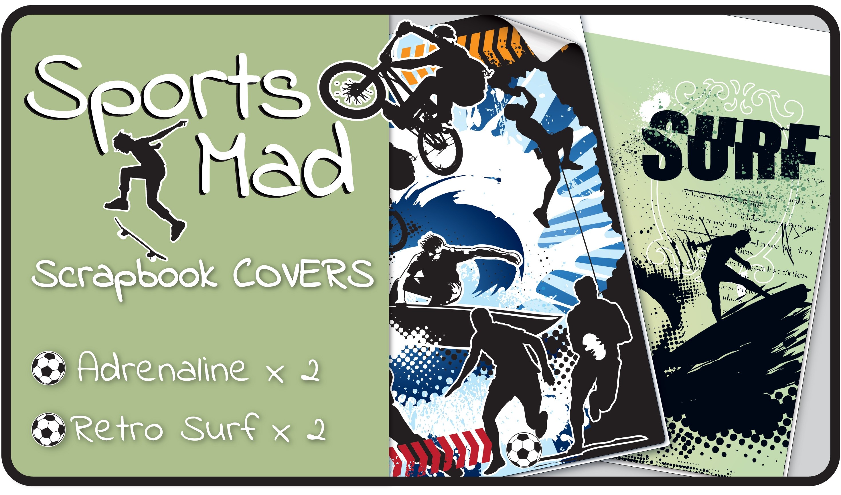 Sports Mad Slip-On PVC Scrapbook Covers - 4 pack