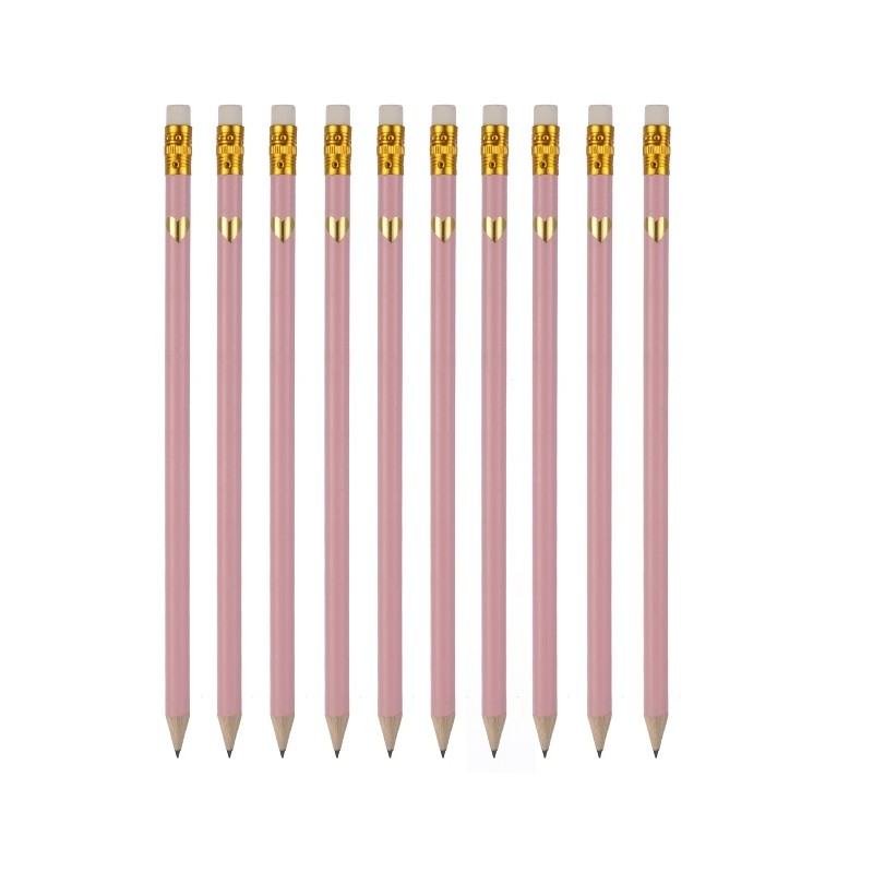 10 Pack of Pink Pencils with Gold Heart