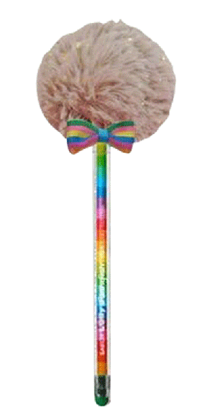 Lollipop Pen Beige Glitter Rainbow Pom Pom Pen